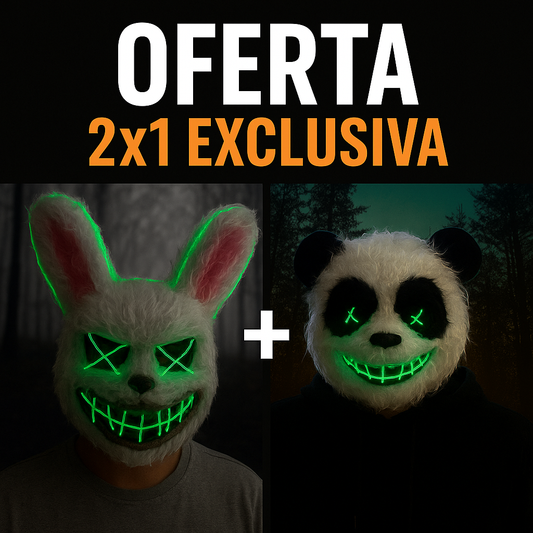 🎃🔥 2x1 en Máscaras LED: ¡Conejo + Oso para la noche más épica! 🐰🐻